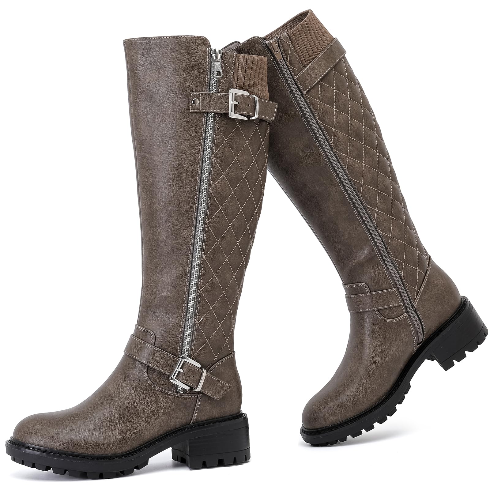 Women's Knee High Boots Classic Comfort Riding Combat Boot Round Toe Side Zipper Long Tall Fall Winter Boots for Women.